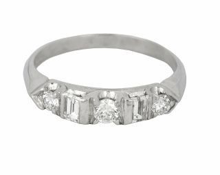 Vintage Estate Platinum 0.  36ctw Baguette Round Cut Diamond 4mm Wedding Band Ring