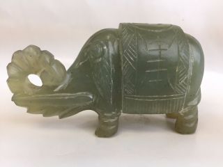 Vintage Small Hand Carved Jade Elephant Wearing A Houdah Camparison Blanket