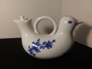 Vintage Japan Blue And White Bird Shaped Teapot Paper Label Japan