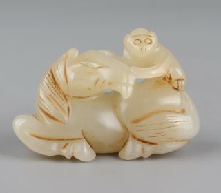 Chinese Exquisite Hand - Carved Horse Monkey Carving Hetian Jade Statue