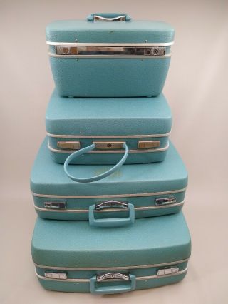 Vintage Samsonite Shwayder Bros Royal Traveller 4pc Set Hard Shell Suitcases