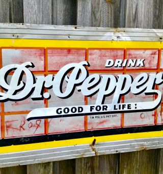 Rare Large Vintage Dr Pepper Soda Pop Gas Station 30” X 54” Metal Sign 3