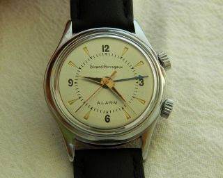 VINTAGE GIRARD PERREGAUX ALARM SILVER SUNBURST DIAL 32.  9MM CASE 3