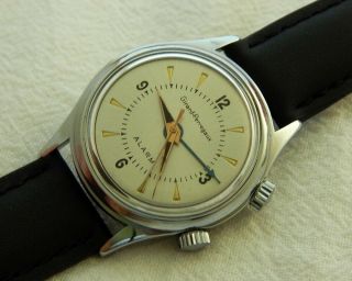 VINTAGE GIRARD PERREGAUX ALARM SILVER SUNBURST DIAL 32.  9MM CASE 6