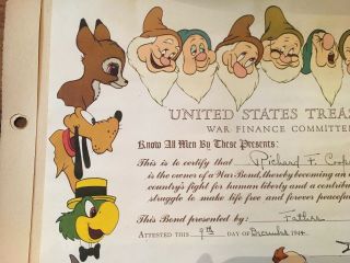 1944 Walt Disney United States Treasury War Finance Committee Framed Certificate 4