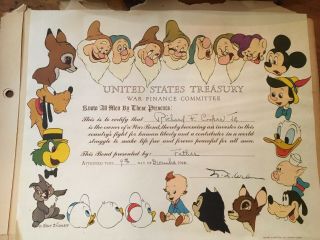 1944 Walt Disney United States Treasury War Finance Committee Framed Certificate 6