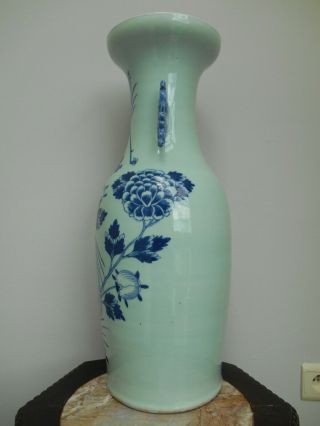Antique large celadon ground vase with birds and flowers - 19th century 2