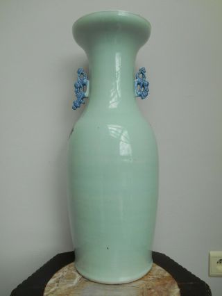 Antique large celadon ground vase with birds and flowers - 19th century 3
