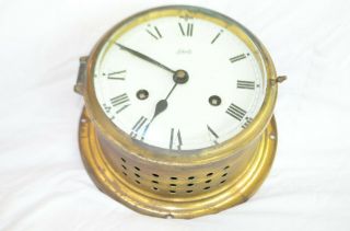 Vintage Schatz Ship’s Clock Brass Chiming Bells Runs 7 " Back Plate