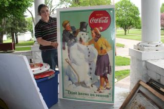 Rare Large Vintage 1941 Coca Cola Soda Pop Gas Oil 50 " Sign W/snowman