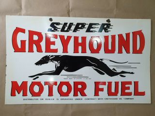 Greyhound Motor Fuel 2 Sided Vintage Porcelain Sign 30 X 18 Inches