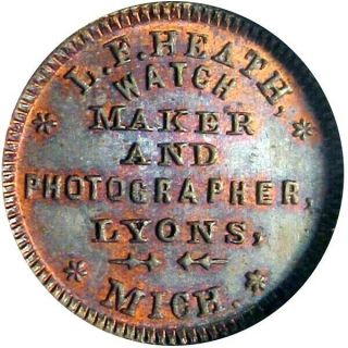 Lyons Michigan Civil War Token Heath Pocket Watch Photographer Rare Ngc Ms64