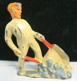 Vintage Manoil Lead Toy Figure Man Dumping Wheel Barrow M - 148