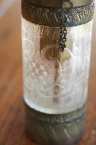 Antique Victorian Perfume Atomizer & Purse - Etched Glass & Ruby - Rare & Unique
