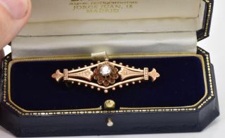 Rare Antique 19th Century Victorian 14k Gold&rose Cut Diamond Brooch.  Luxury Box