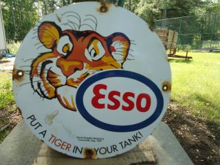 Rare Vintage 1957 Esso Gasoline Porcelain Gas Pump " Put A Tiger In Your Tank "