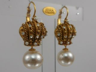 Askew London Crown And Pearl Drop Earrings