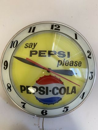 Mid Century Vintage Pepsi - Cola Double Bubble Advertising Clock Lighted Sign Old