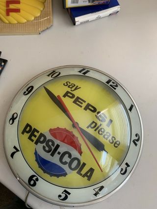 Mid Century Vintage PEPSI - COLA Double Bubble advertising clock lighted sign old 2