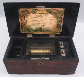 Small 6x12x4.  5in Antique Early 20thc Swiss 6 Song Music Box