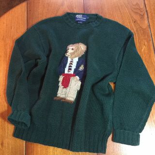 Vtg Polo 90s Ralph Lauren Sweater Preppy Bear Executive Crest Green Sz L Large