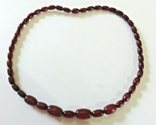 Antique Art Deco Cherry Red Amber Bakelite Beads Necklace 33 Grams