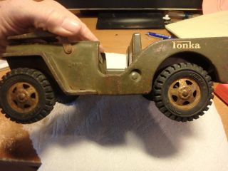 Vintage Tonka Pressed Steel Army Jeep - Gr 2 - 2431 For Restoration (no Top)