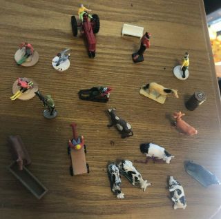 HO Train Figures.  People And Animals some are lead or metal and very old 2