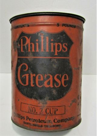 Vintage Antique Phillips 5 Lb Grease Oil Advertising Sign Garage Display Can