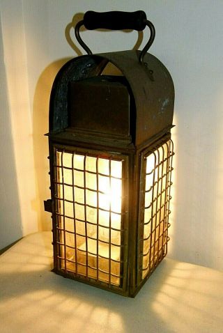 Vintage Electrified Brass Lantern Lamp,  Nautical,  Cage,  15.  75 " Tall