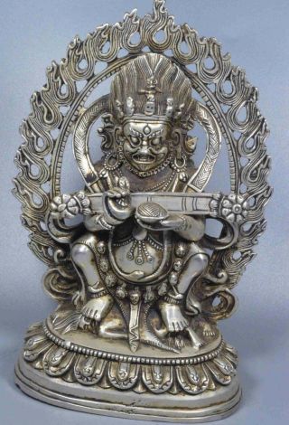 Collectable Chinese Old Miao Silver Carve Buddha Bring Happiness Souvenir Statue