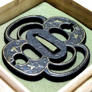 049 Japanese Samurai Edo Antique Heianjyo Sayu Hyōtan Sukashi Katana Tsuba