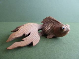 Stunning Orig Antique - Vintage Chinese - Japanese Carved Wooden Goldfish/carp C1910