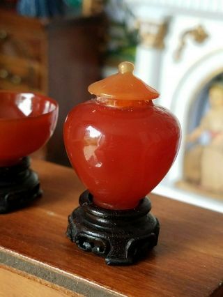 Antique Dollhouse Miniature Asian Glass Ginger Jars & Bowl Set 1:12 4