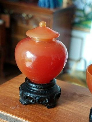 Antique Dollhouse Miniature Asian Glass Ginger Jars & Bowl Set 1:12 6
