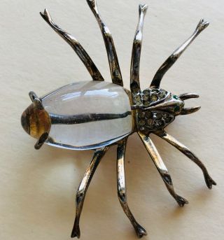 Fantastic Jelly Belly Spider Pin - Sterling - Rhinestones 1940 