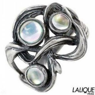 Lalique Bramble Ring 50 Size 5 Hearts Crossing 3 Cabochons Vintage Sterling Mib