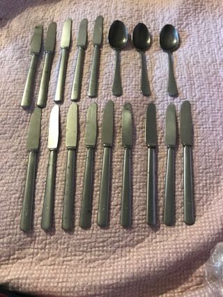 U.  S.  N.  Military Vintage Reed & Barton Spoons & 14 Silco Stainless Knives