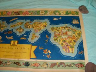 Vintage Dole Map of Hawaiin Islands Litho Copyright 1937 by Parker Edwards 3