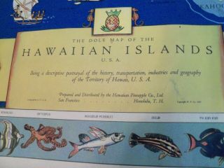 Vintage Dole Map of Hawaiin Islands Litho Copyright 1937 by Parker Edwards 4