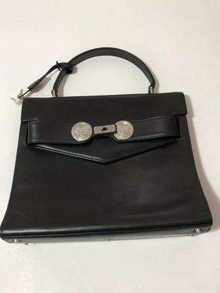 Rare Vtg Gianni Versace Black Leather Large Kelly Medusa Bag