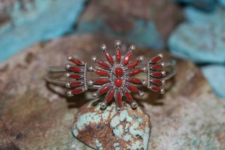 Vintage Zuni Cuff Bracelet Needle Point Coral,  Sterling,  Signed: Etsate