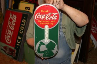 Vintage 1939 Coca Cola Soda Pop Gas Station 16 " Metal Thermometer Sign