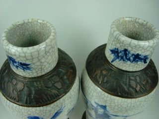 2 ANTIQUE CHINESE EXPORT BLUE AND WHITE PORCELAIN CRACKLE WARE GLAZED VASES JARS 7