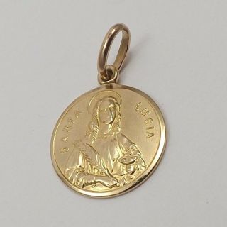 18k Gold 750 Italy Saint St.  Lucy Santa Lucia Medal Charm Pendant 1.  8gr