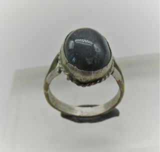 Circa 1702 - 1714 Ad Queen Anne Period Silvered Ring With Black Gem