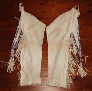 Vintage Native American Kiowa Brain Tanned Buckskin Beaded Leggings