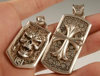 2 Unique Chinese Tibetan Silver Hand Carving Skull Cross Pendant Good Luck Gift