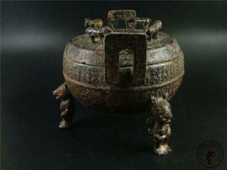 Very Large Fine Old Chinese Tripod Bronze Made Vase Pot Statue Collectibles 2