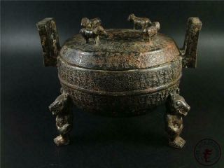 Very Large Fine Old Chinese Tripod Bronze Made Vase Pot Statue Collectibles 3